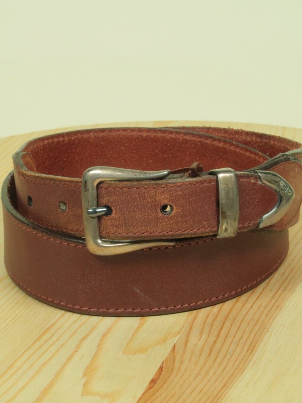 Vtg 80s Polo Ralph Lauren Western Sterling Silver Belt Mens 34 Brown Made in UK